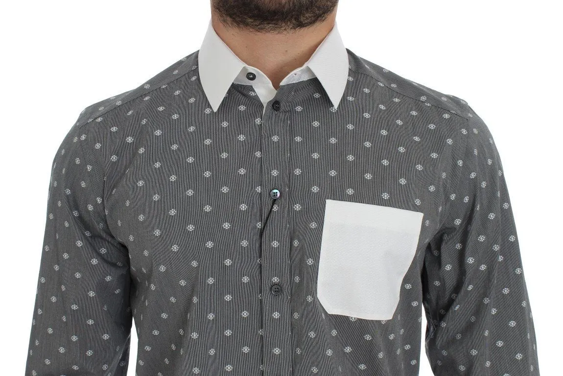 White Gray Cotton GOLD Slim Fit Dress Shirt
