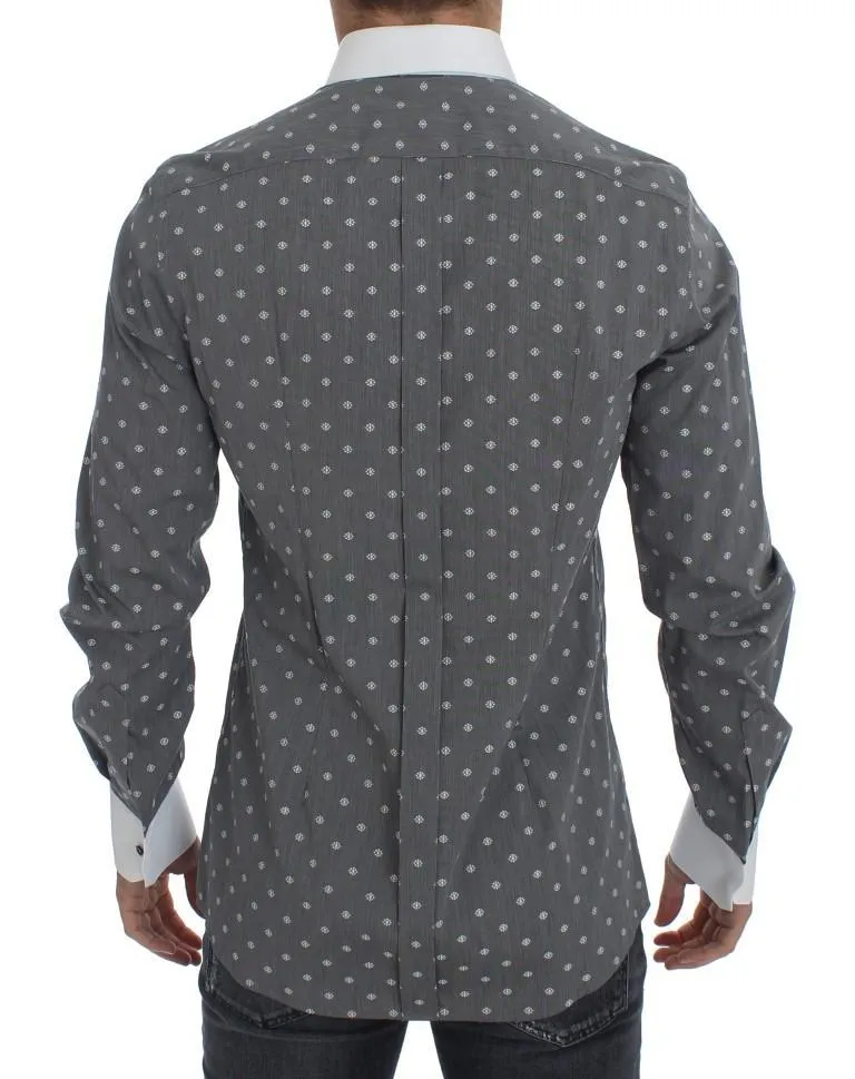 White Gray Cotton GOLD Slim Fit Dress Shirt