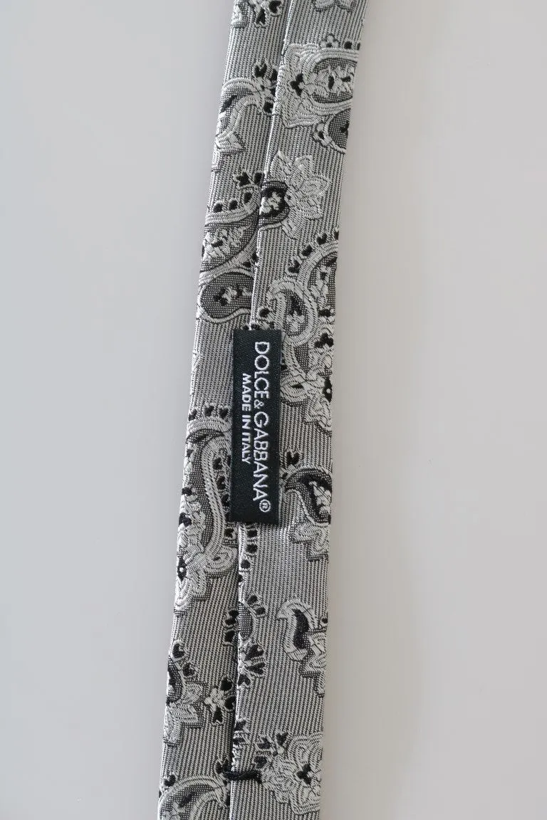 White Silk Black Paisley Slim Tie