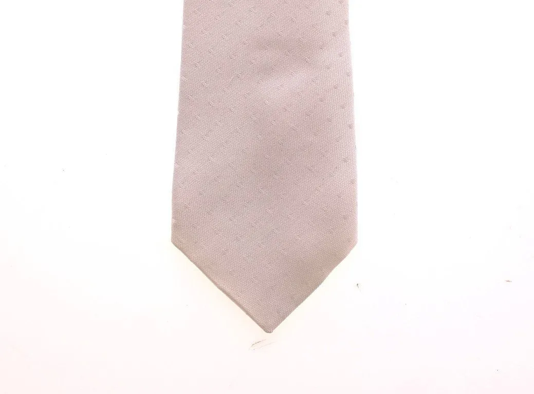 White Silk Pattern Slim Neck Tie