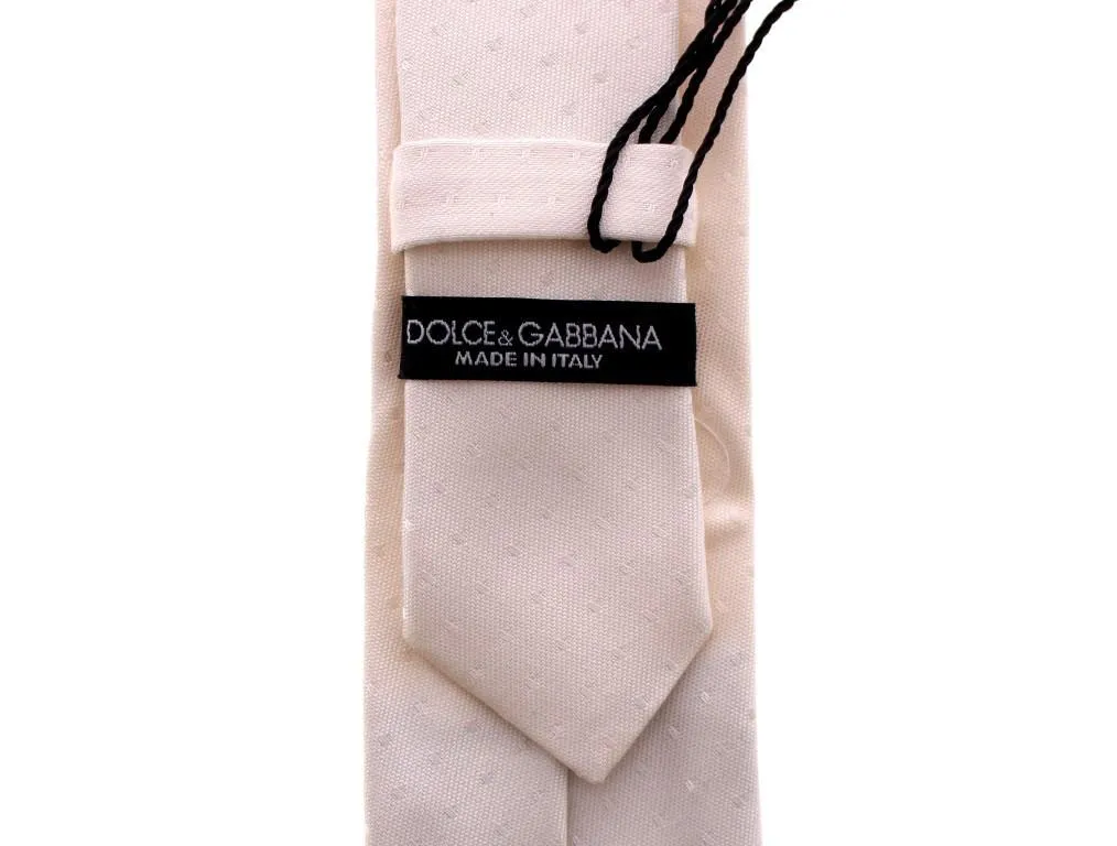 White Silk Pattern Slim Neck Tie