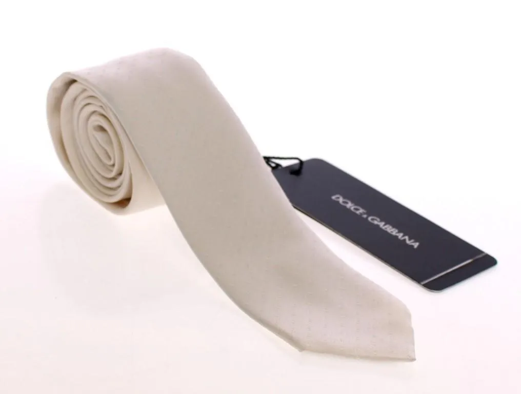 White Silk Pattern Slim Neck Tie