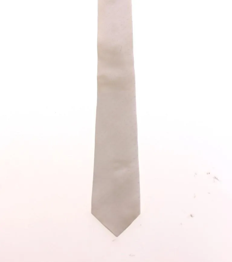 White Silk Pattern Slim Neck Tie