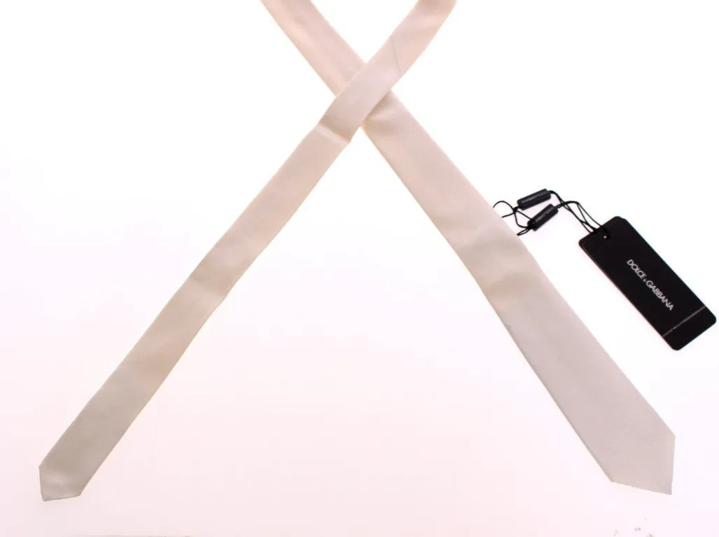 White Silk Pattern Slim Neck Tie