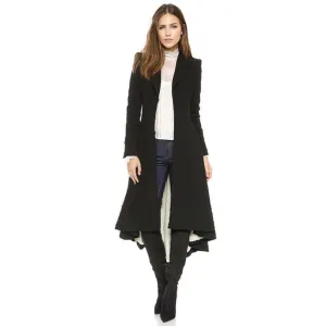 Women Coat style Long Sleeve Casual Trench Coat Long Maxi Dovetail Fashion Slim Black Trench Coats NC-745
