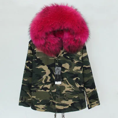 Women Winter Army Green Jacket Coats Thick Parkas Plus Size Real Fur Collar Hooded Outwear