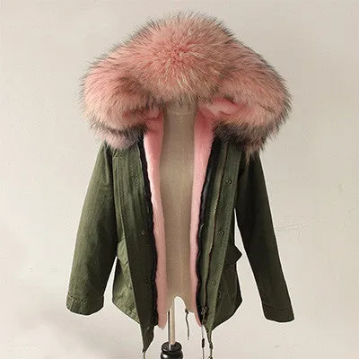 Women Winter Army Green Jacket Coats Thick Parkas Plus Size Real Fur Collar Hooded Outwear