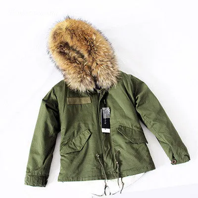 Women Winter Army Green Jacket Coats Thick Parkas Plus Size Real Fur Collar Hooded Outwear