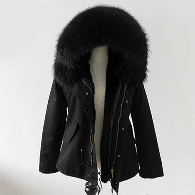 Women Winter Army Green Jacket Coats Thick Parkas Plus Size Real Fur Collar Hooded Outwear