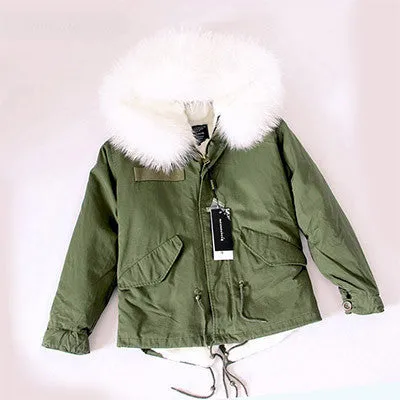Women Winter Army Green Jacket Coats Thick Parkas Plus Size Real Fur Collar Hooded Outwear
