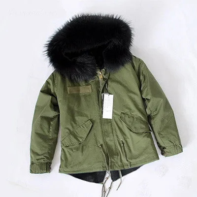 Women Winter Army Green Jacket Coats Thick Parkas Plus Size Real Fur Collar Hooded Outwear