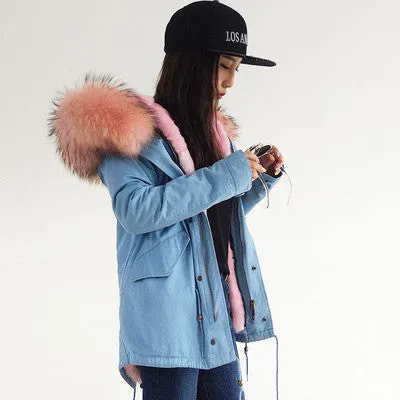 Women Winter Army Green Jacket Coats Thick Parkas Plus Size Real Fur Collar Hooded Outwear