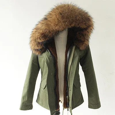 Women Winter Army Green Jacket Coats Thick Parkas Plus Size Real Fur Collar Hooded Outwear