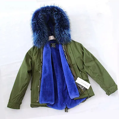 Women Winter Army Green Jacket Coats Thick Parkas Plus Size Real Fur Collar Hooded Outwear