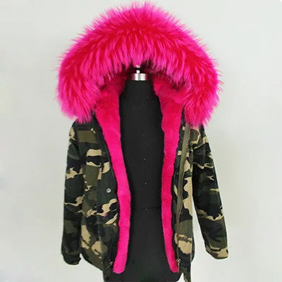 Women Winter Army Green Jacket Coats Thick Parkas Plus Size Real Fur Collar Hooded Outwear