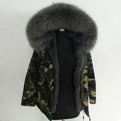 Women Winter Army Green Jacket Coats Thick Parkas Plus Size Real Fur Collar Hooded Outwear