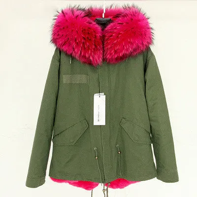 Women Winter Army Green Jacket Coats Thick Parkas Plus Size Real Fur Collar Hooded Outwear