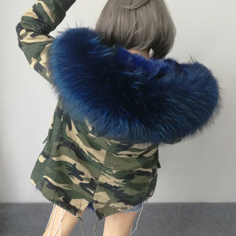 Women Winter Army Green Jacket Coats Thick Parkas Plus Size Real Fur Collar Hooded Outwear