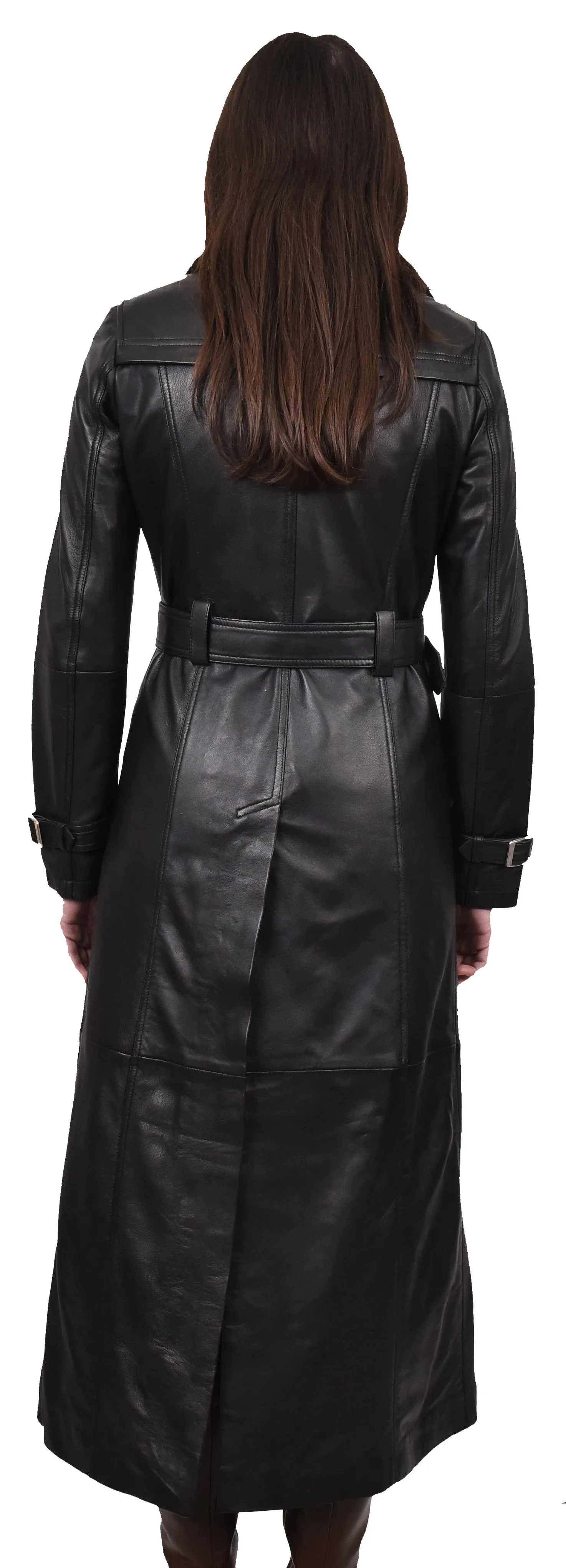 Women's Genuine Leather Full Length Trench Coat Black Spellcoat