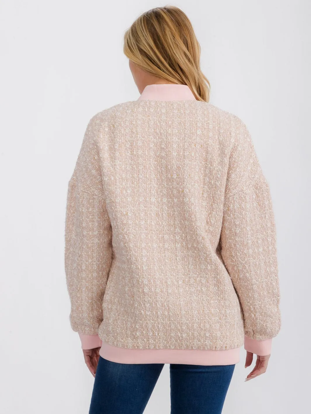WOMEN'S LONG SLEEVE BUTTON UP POCKETS TWEED JACKET
