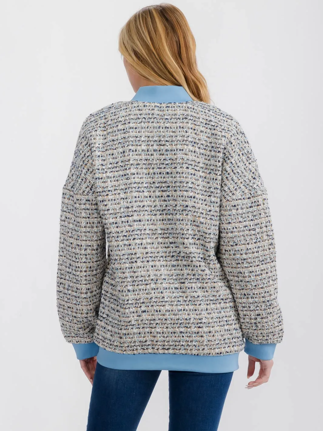 WOMEN'S LONG SLEEVE BUTTON UP POCKETS TWEED JACKET
