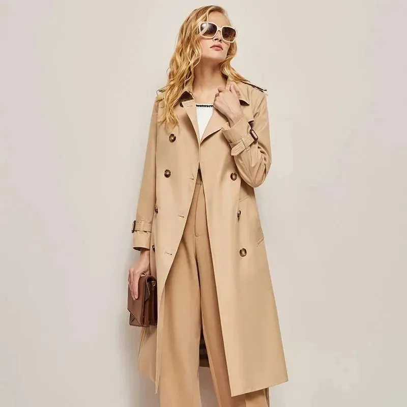 Women's Trench Coat Outerwears Double Breasted Pockets Overcoat Female