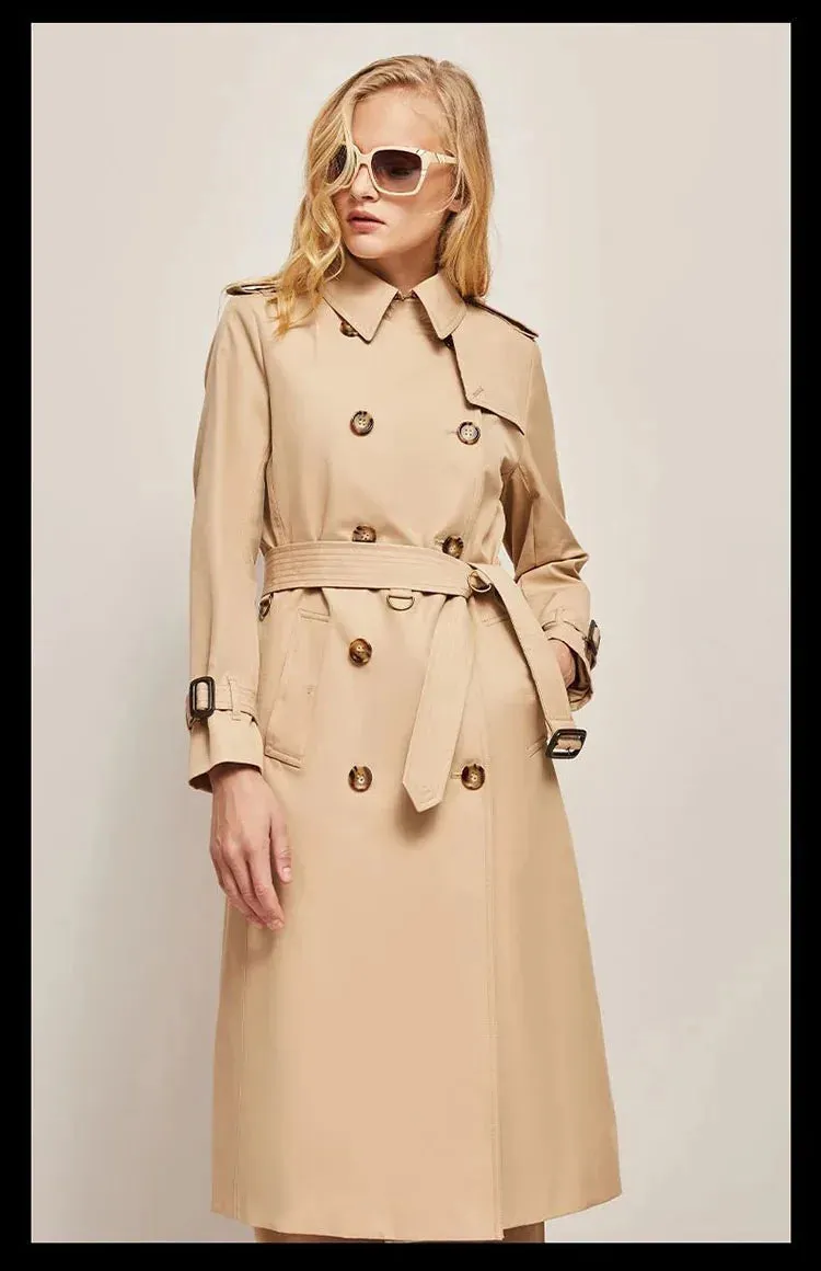 Women's Trench Coat Outerwears Double Breasted Pockets Overcoat Female