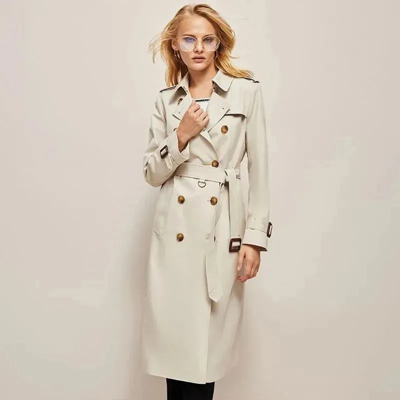 Women's Trench Coat Outerwears Double Breasted Pockets Overcoat Female