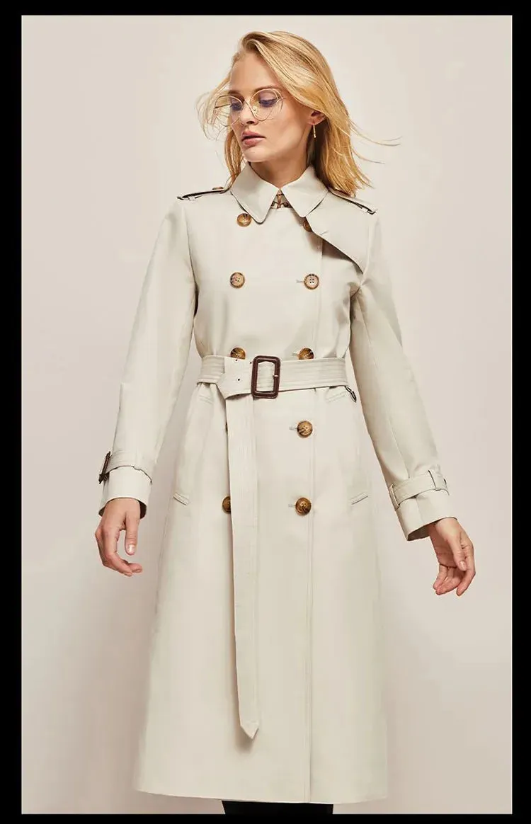 Women's Trench Coat Outerwears Double Breasted Pockets Overcoat Female