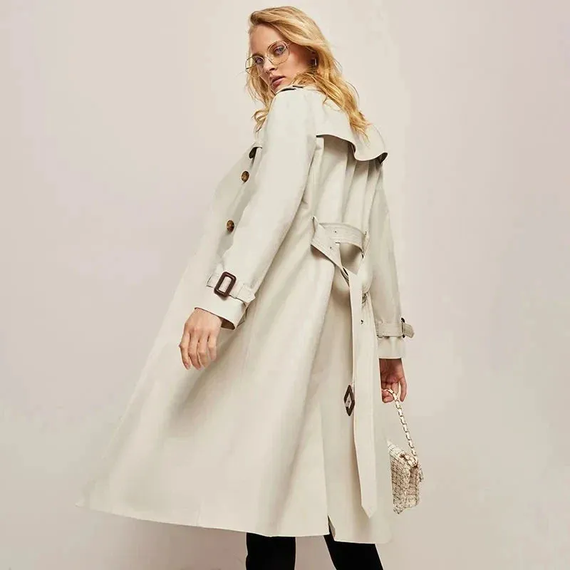 Women's Trench Coat Outerwears Double Breasted Pockets Overcoat Female