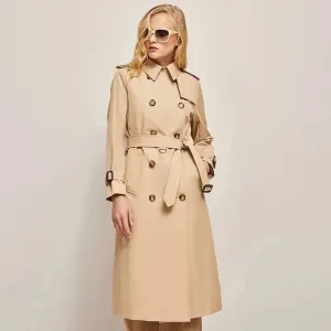 Women's Trench Coat Outerwears Double Breasted Pockets Overcoat Female