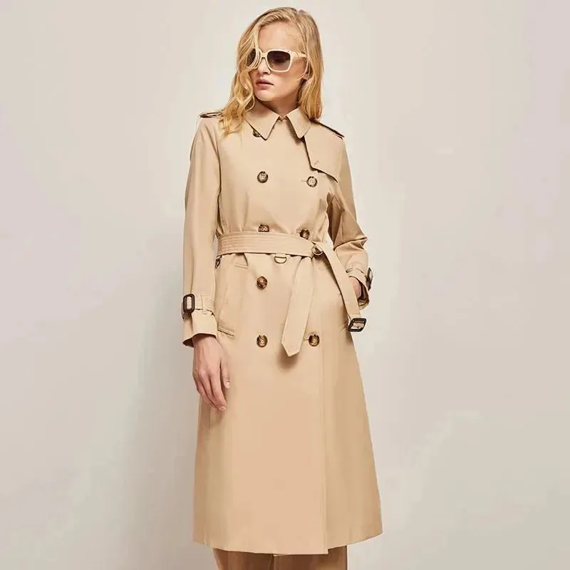 Women's Trench Coat Outerwears Double Breasted Pockets Overcoat Female