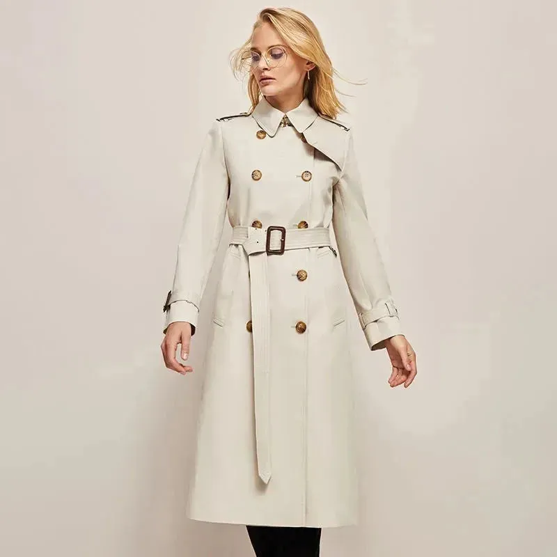 Women's Trench Coat Outerwears Double Breasted Pockets Overcoat Female